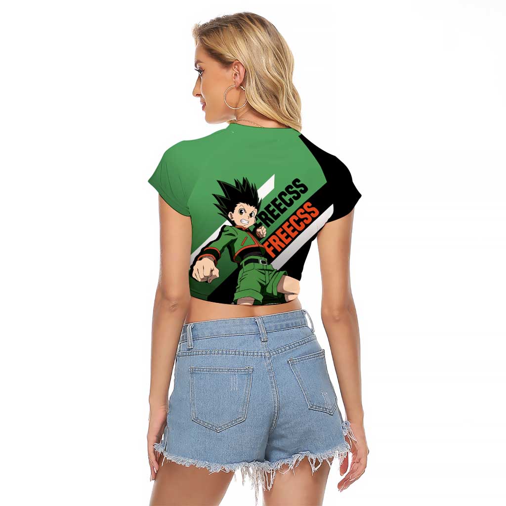 Gon Freecss Hunter x Hunter Raglan Cropped T Shirt with Green Outfit and Adventure-Ready Pose Design - The Mazicc