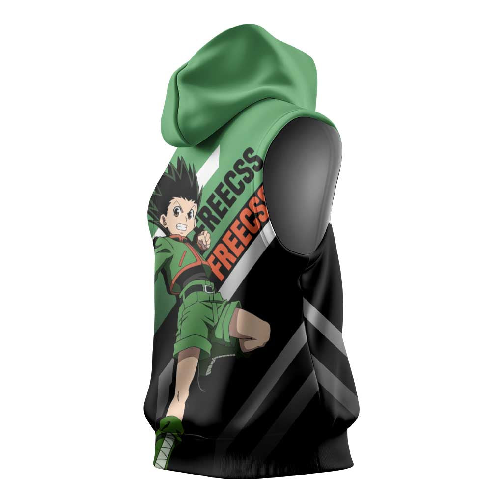 Gon Freecss Hunter x Hunter Sleeveless Hoodie with Green Outfit and Adventure-Ready Pose Design - The Mazicc
