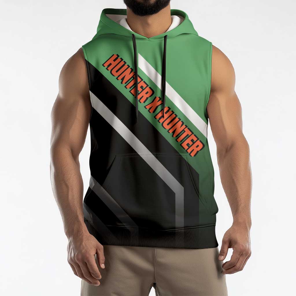 Gon Freecss Hunter x Hunter Sleeveless Hoodie with Green Outfit and Adventure-Ready Pose Design - The Mazicc