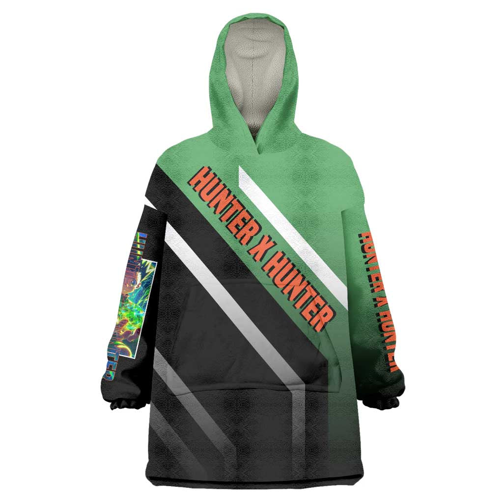 Gon Freecss Hunter x Hunter Wearable Blanket Hoodie with Green Outfit and Adventure-Ready Pose Design - The Mazicc