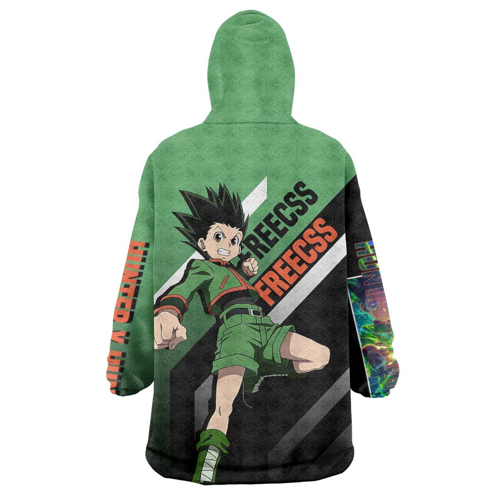 Gon Freecss Hunter x Hunter Wearable Blanket Hoodie with Green Outfit and Adventure-Ready Pose Design - The Mazicc