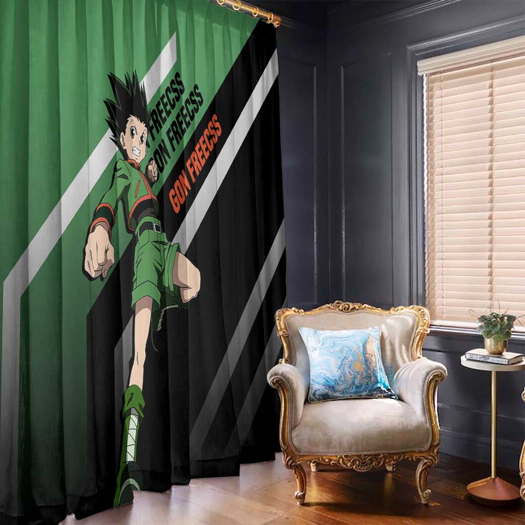 Gon Freecss Hunter x Hunter Window Curtain with Green Outfit and Adventure-Ready Pose Design - The Mazicc