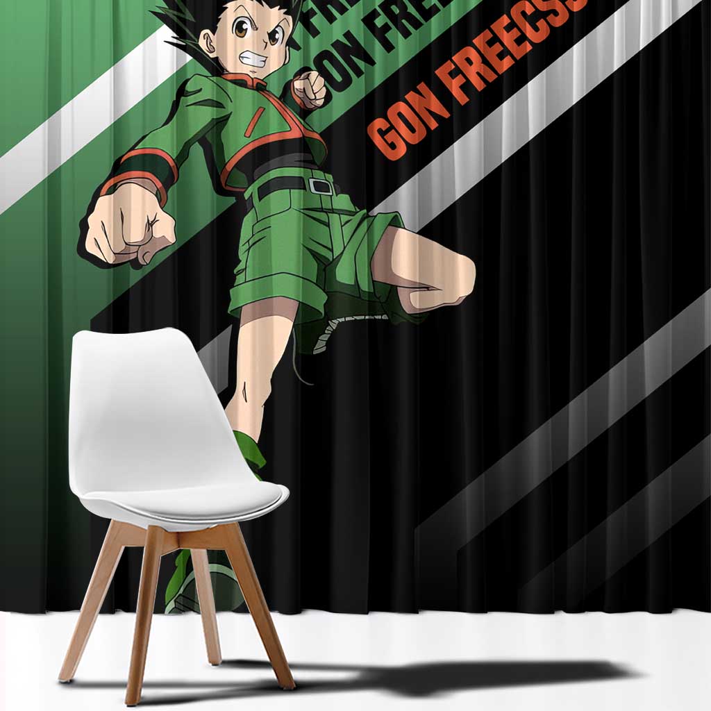 Gon Freecss Hunter x Hunter Window Curtain with Green Outfit and Adventure-Ready Pose Design - The Mazicc