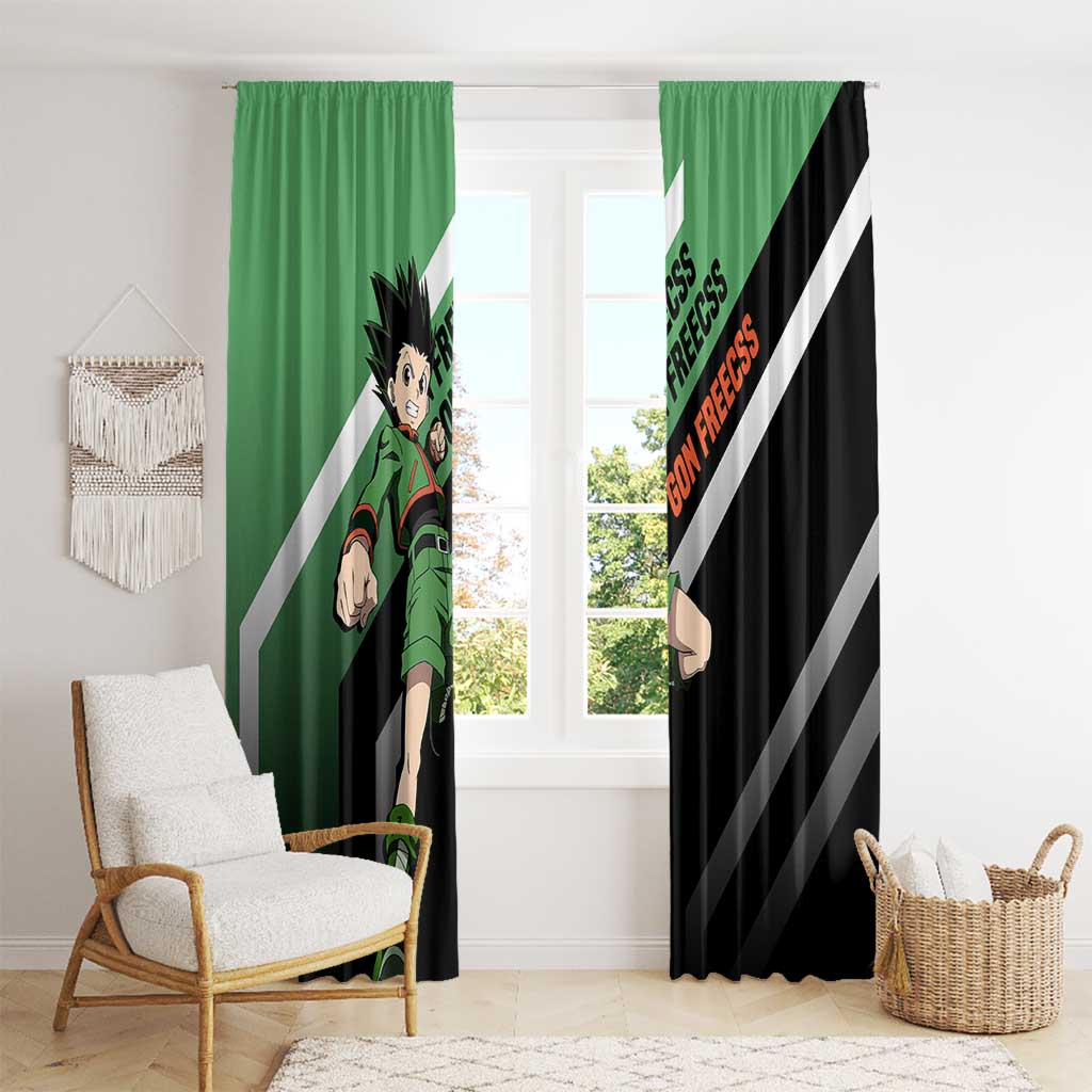 Gon Freecss Hunter x Hunter Window Curtain with Green Outfit and Adventure-Ready Pose Design - The Mazicc