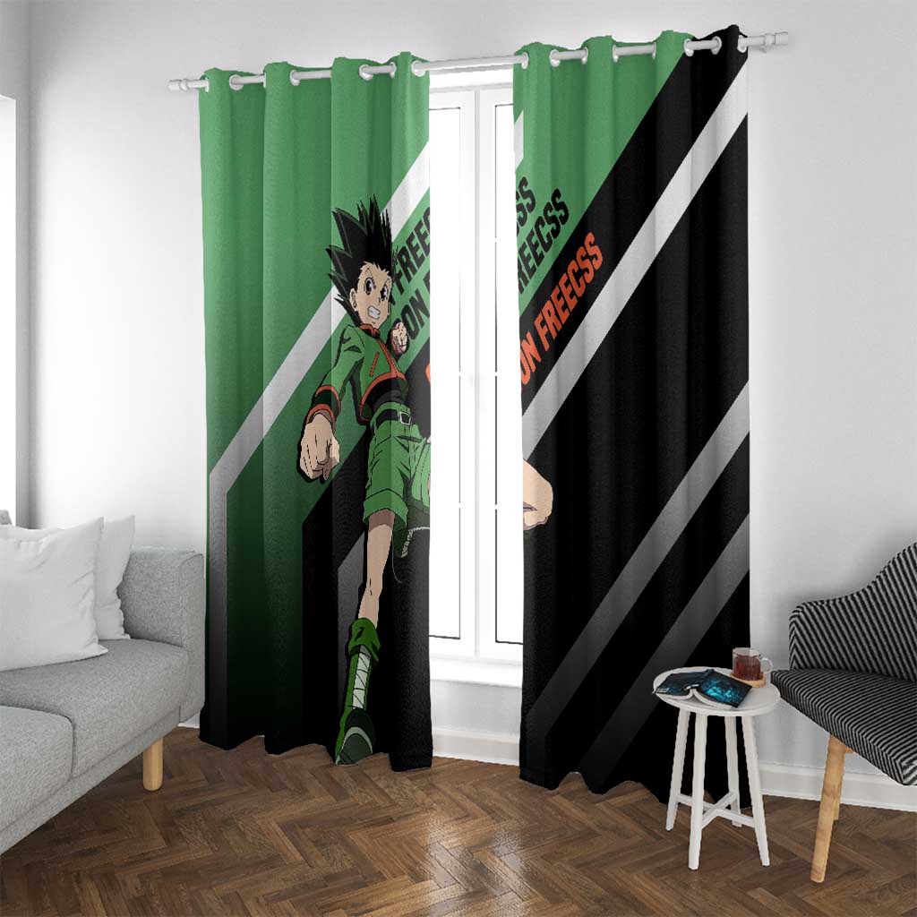 Gon Freecss Hunter x Hunter Window Curtain with Green Outfit and Adventure-Ready Pose Design - The Mazicc