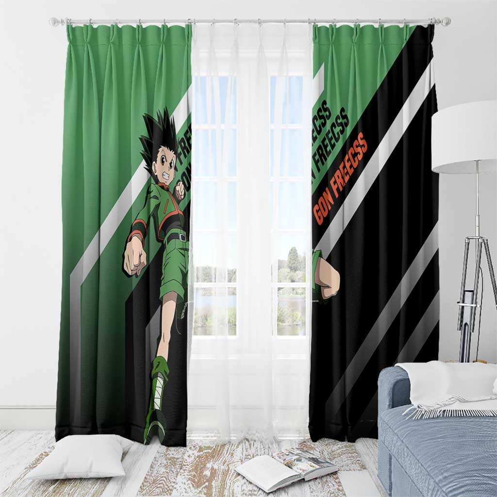 Gon Freecss Hunter x Hunter Window Curtain with Green Outfit and Adventure-Ready Pose Design - The Mazicc