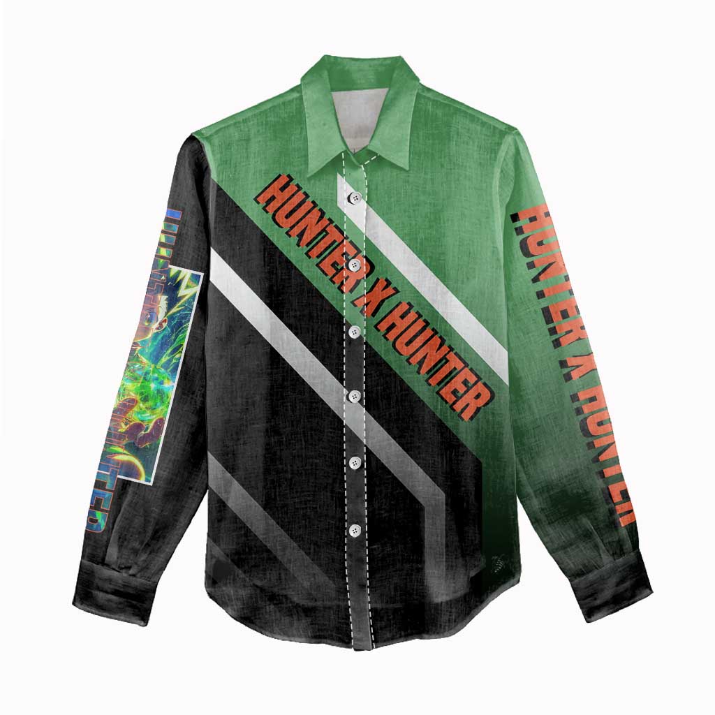 Gon Freecss Hunter x Hunter Women Casual Shirt with Green Outfit and Adventure-Ready Pose Design - The Mazicc