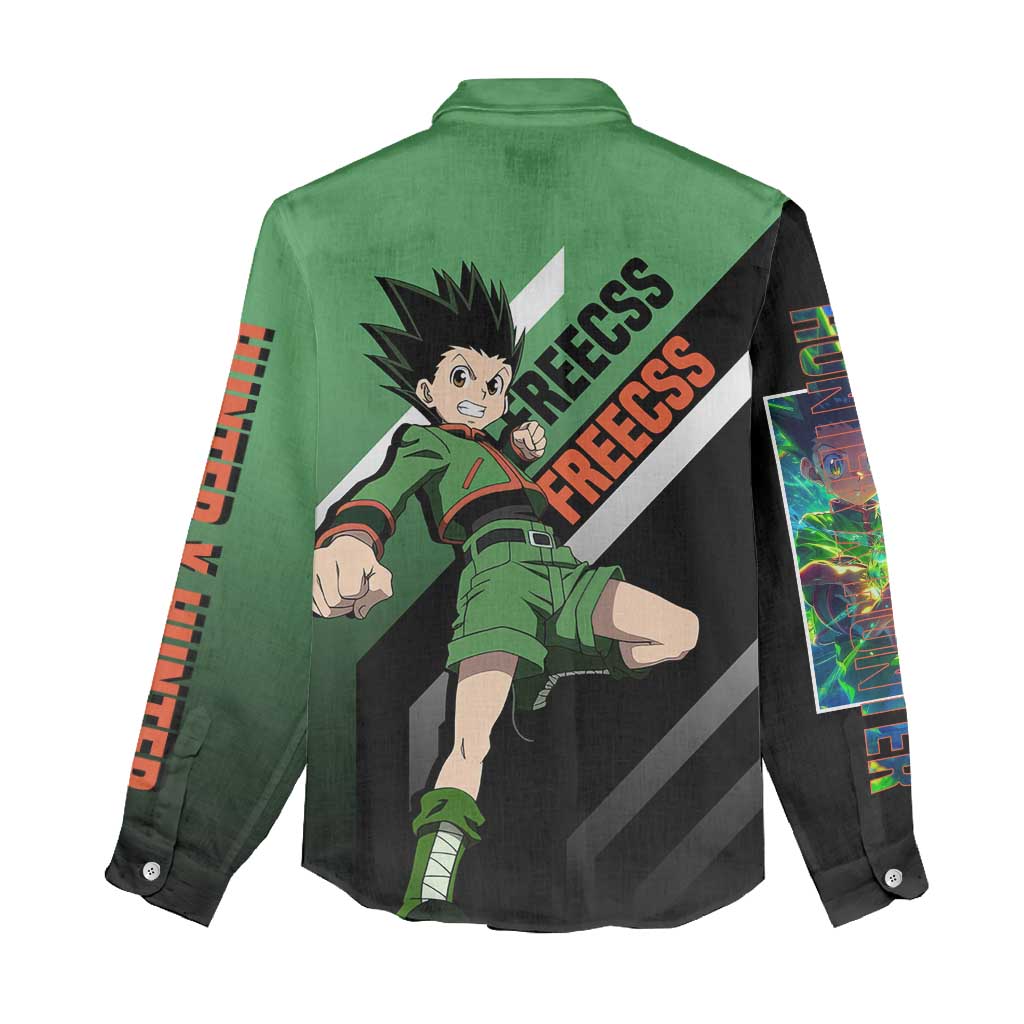 Gon Freecss Hunter x Hunter Women Casual Shirt with Green Outfit and Adventure-Ready Pose Design - The Mazicc