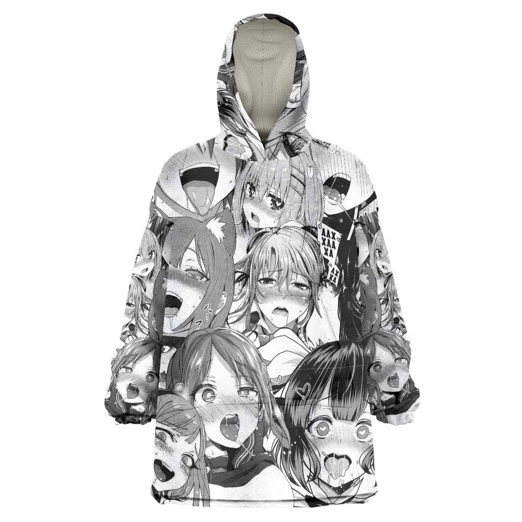 Ahegao Manga Collage Wearable Blanket Hoodie Anime Style