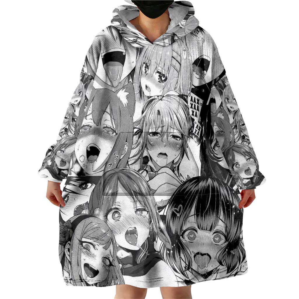 Ahegao Manga Collage Wearable Blanket Hoodie Anime Style