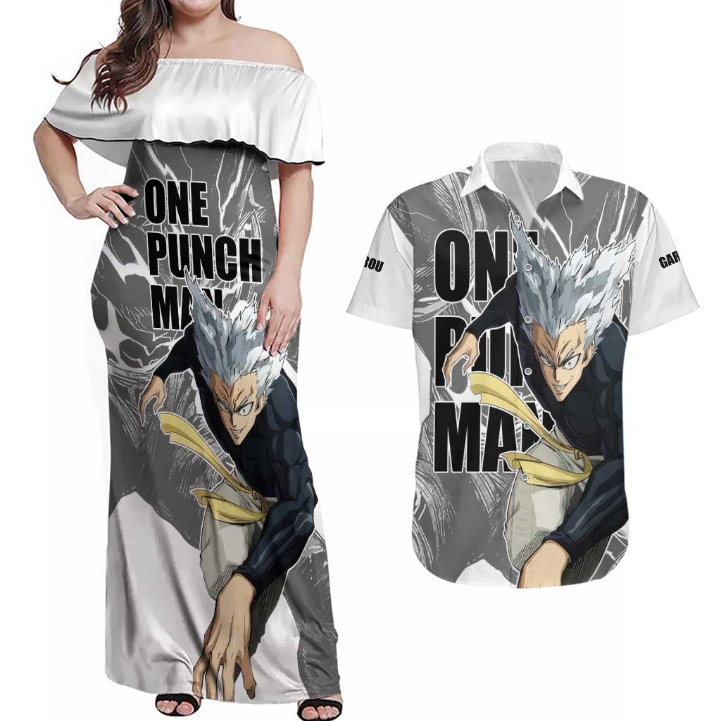 Garou - One Punch Man Couples Matching Off Shoulder Maxi Dress and Hawaiian Shirt Anime Style