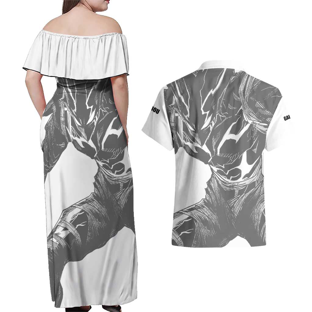 Garou - One Punch Man Couples Matching Off Shoulder Maxi Dress and Hawaiian Shirt Anime Style