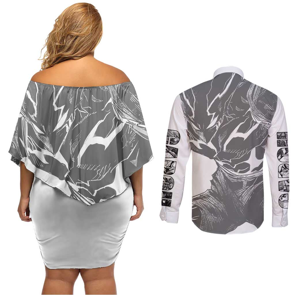 Garou - One Punch Man Couples Matching Off Shoulder Short Dress and Long Sleeve Button Shirt Anime Style