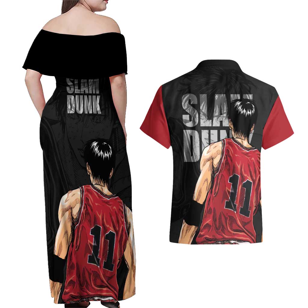 Rukawa Kaede - Slam Dunk Couples Matching Off Shoulder Maxi Dress and Hawaiian Shirt Anime Style