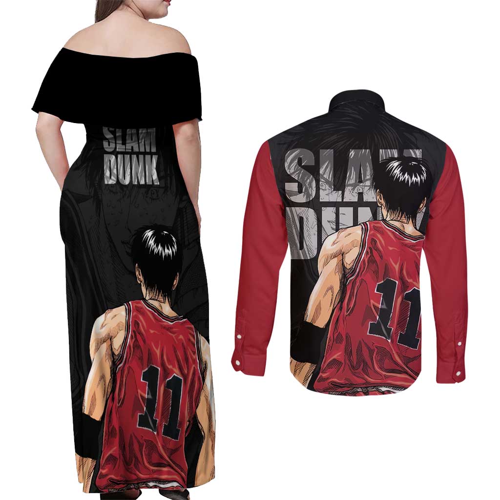 Rukawa Kaede - Slam Dunk Couples Matching Off Shoulder Maxi Dress and Long Sleeve Button Shirt Anime Style