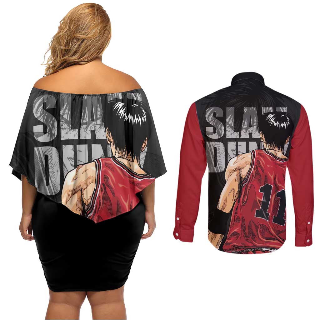 Rukawa Kaede - Slam Dunk Couples Matching Off Shoulder Short Dress and Long Sleeve Button Shirt Anime Style
