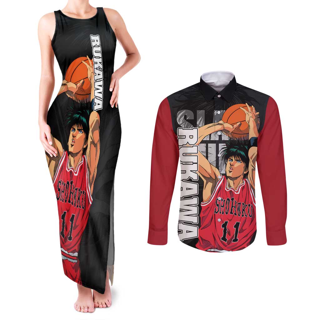Rukawa Kaede - Slam Dunk Couples Matching Tank Maxi Dress and Long Sleeve Button Shirt Anime Style
