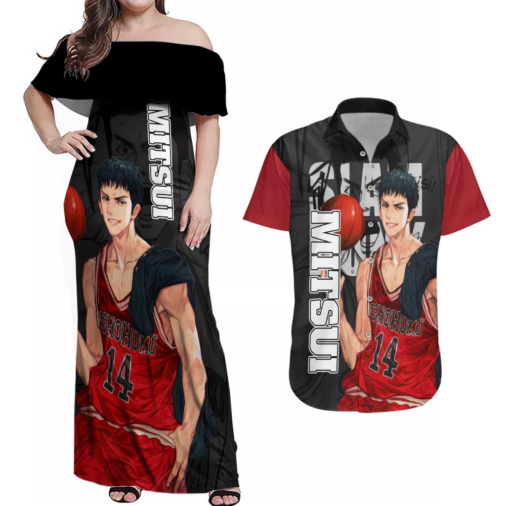 Hisashi Mitsui - Slam Dunk Couples Matching Off Shoulder Maxi Dress and Hawaiian Shirt Anime Style