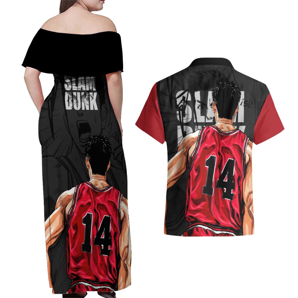 Hisashi Mitsui - Slam Dunk Couples Matching Off Shoulder Maxi Dress and Hawaiian Shirt Anime Style