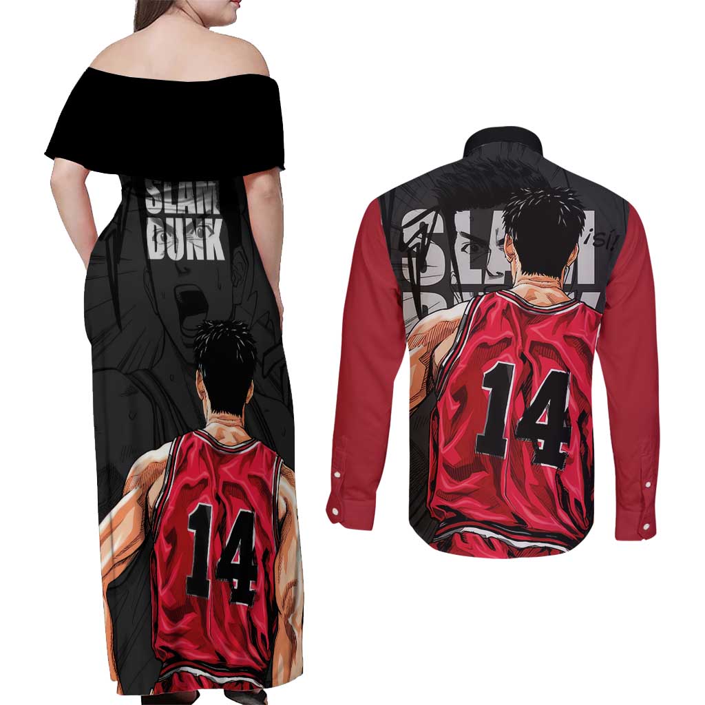 Hisashi Mitsui - Slam Dunk Couples Matching Off Shoulder Maxi Dress and Long Sleeve Button Shirt Anime Style