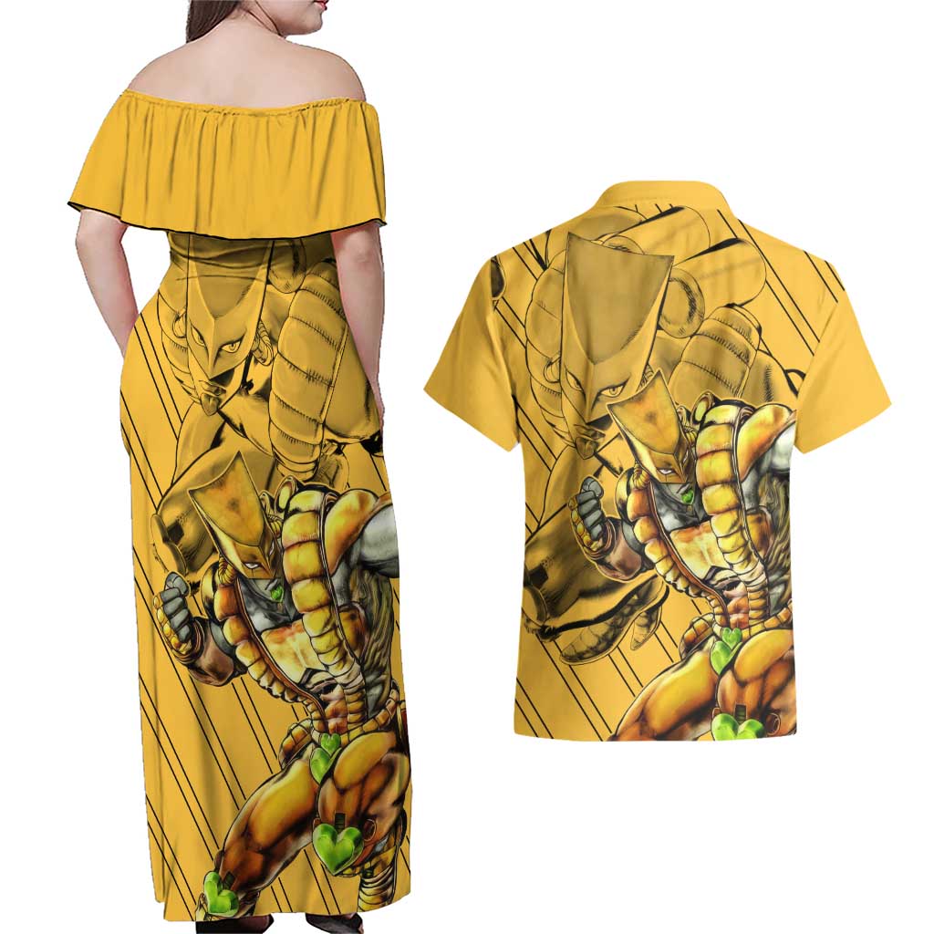 Dio Brando oJo's Bizarre Adventure Couples Matching Off Shoulder Maxi Dress and Hawaiian Shirt Anime Style