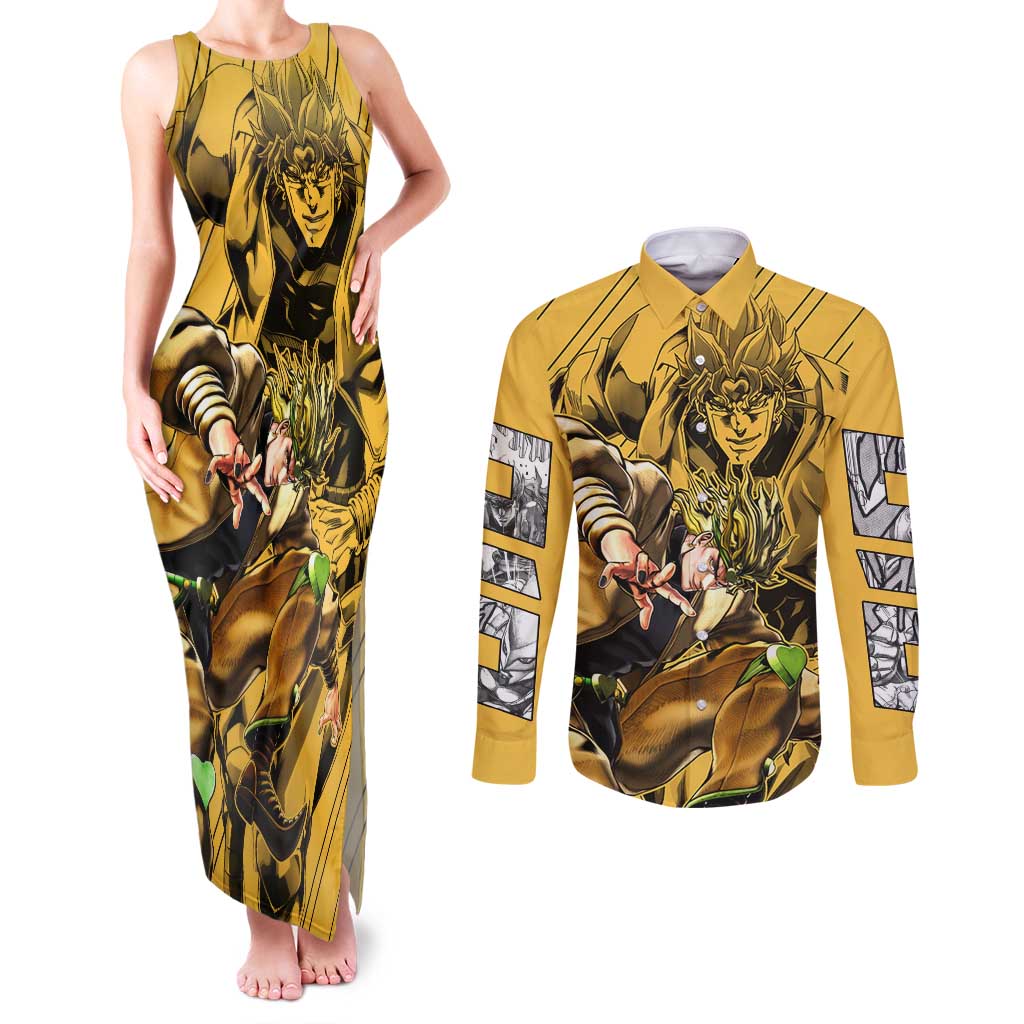 Dio Brando oJo's Bizarre Adventure Couples Matching Tank Maxi Dress and Long Sleeve Button Shirt Anime Style