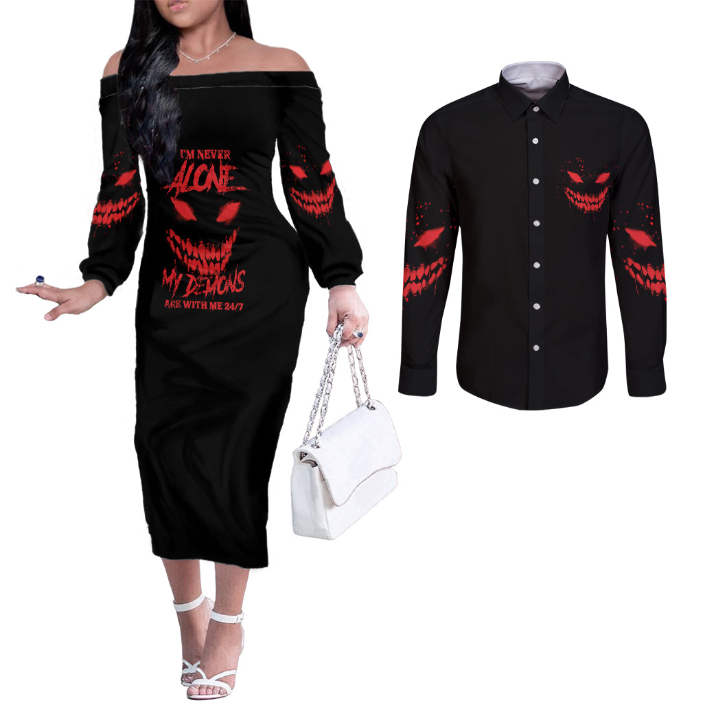 im-never-alone-my-demon-are-with-me-couples-matching-off-the-shoulder-long-sleeve-dress-and-long-sleeve-button-shirt