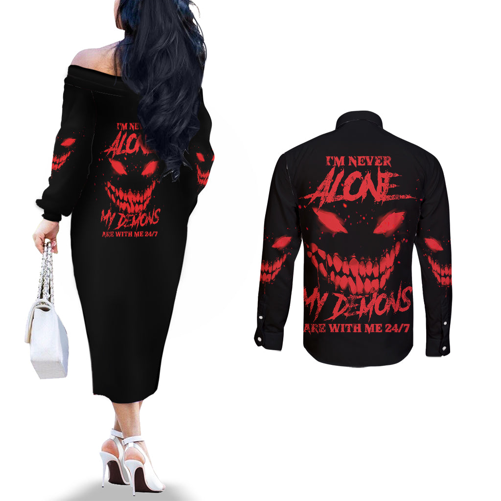 im-never-alone-my-demon-are-with-me-couples-matching-off-the-shoulder-long-sleeve-dress-and-long-sleeve-button-shirt