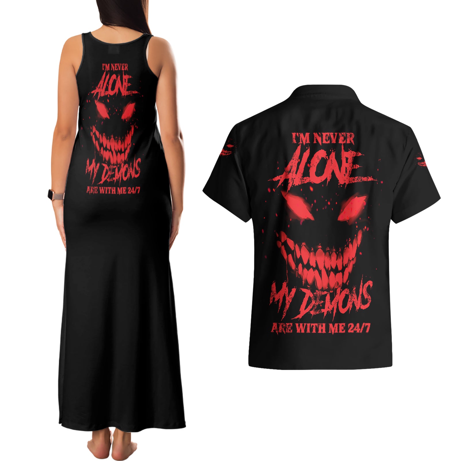 im-never-alone-my-demon-are-with-me-couples-matching-tank-maxi-dress-and-hawaiian-shirt