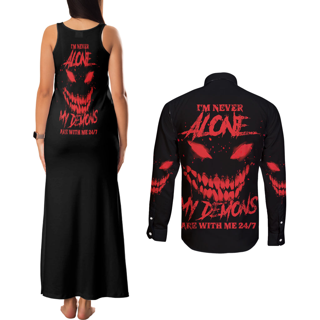 im-never-alone-my-demon-are-with-me-couples-matching-tank-maxi-dress-and-long-sleeve-button-shirt