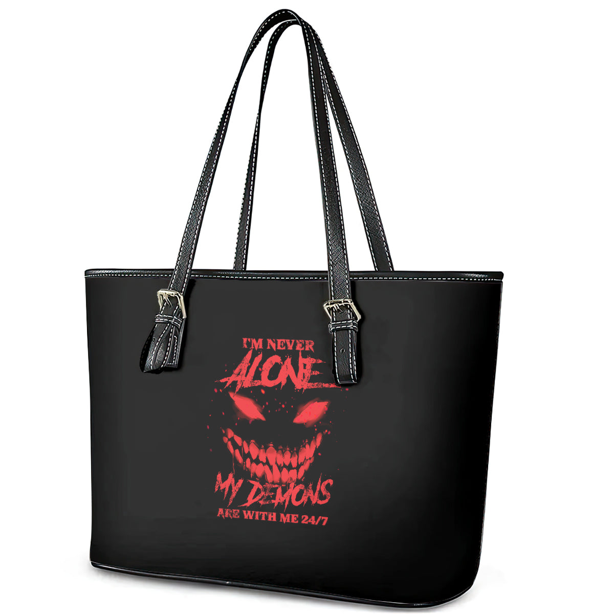 im-never-alone-my-demon-are-with-me-leather-tote-bag