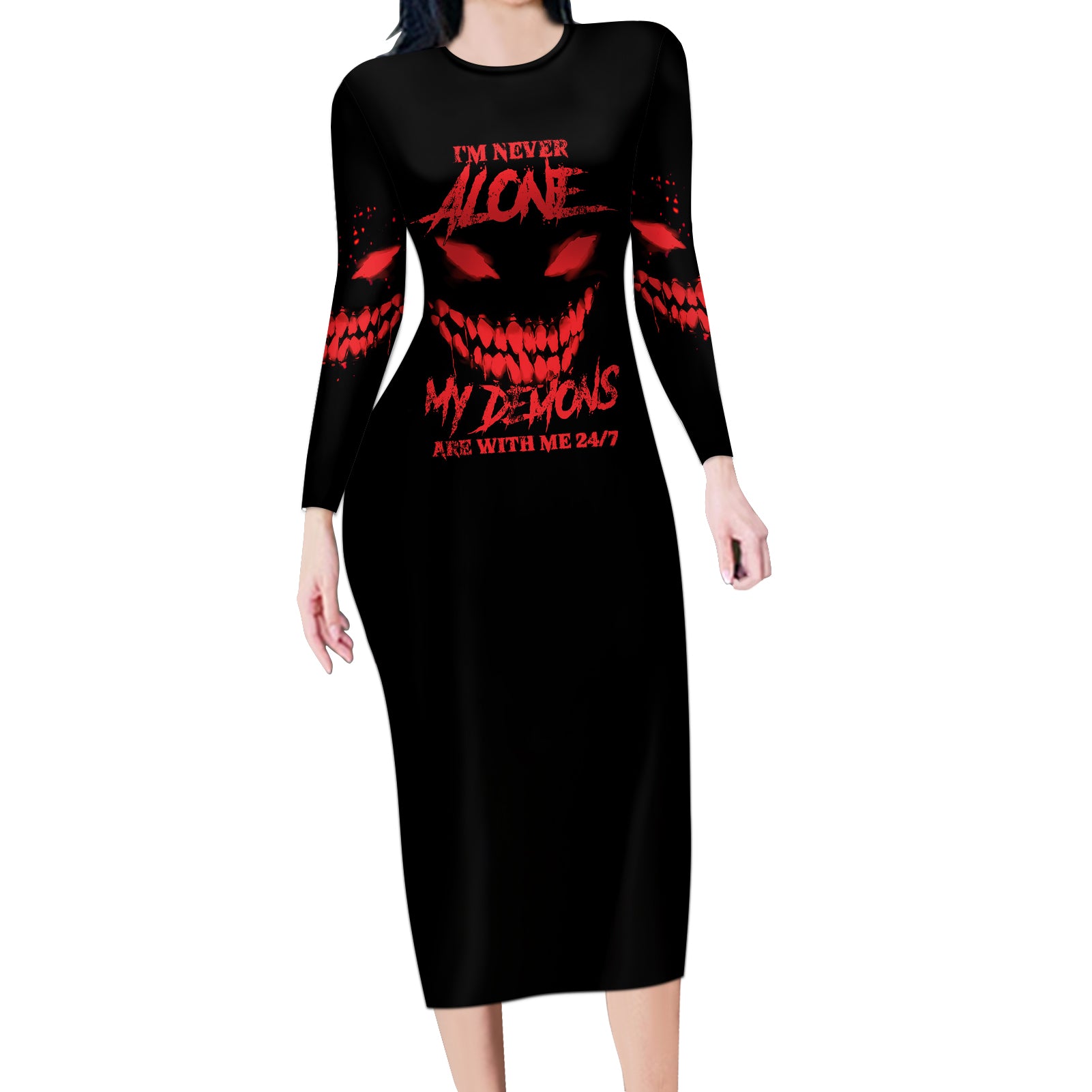im-never-alone-my-demon-are-with-me-long-sleeve-bodycon-dress