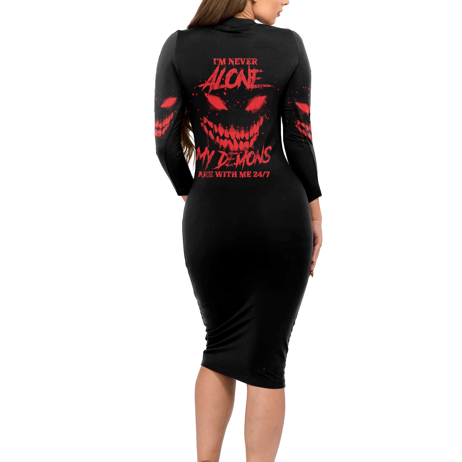 im-never-alone-my-demon-are-with-me-long-sleeve-bodycon-dress