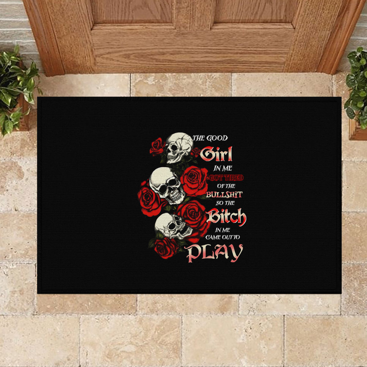 the-good-girl-in-me-3-skulls-rose-vintage-rubber-doormat