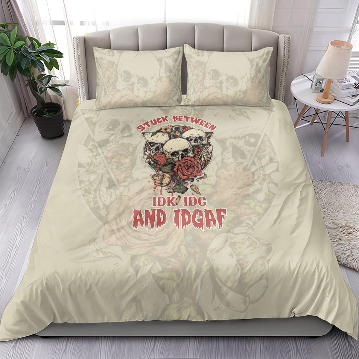 stuck-between-idk-idc-and-idgaf-skull-bedding-set