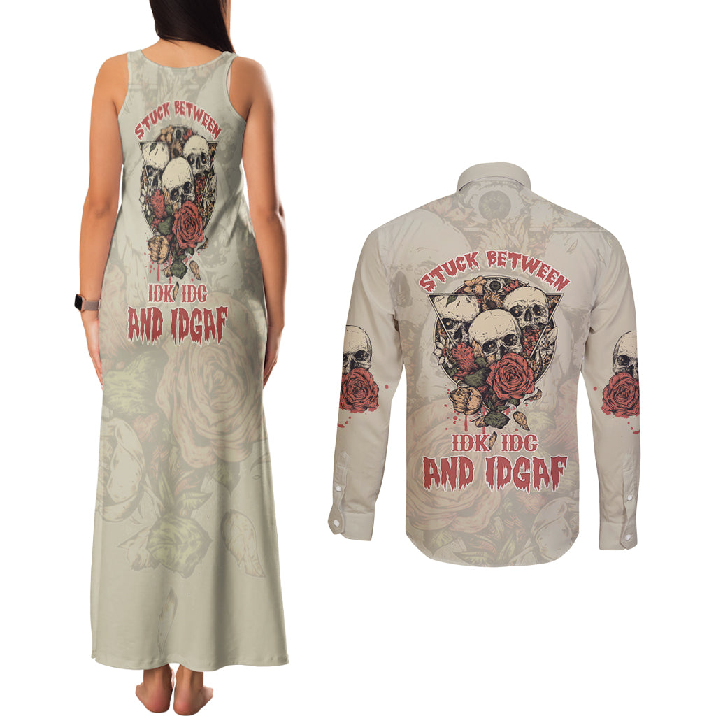 stuck-between-idk-idc-and-idgaf-skull-couples-matching-tank-maxi-dress-and-long-sleeve-button-shirt