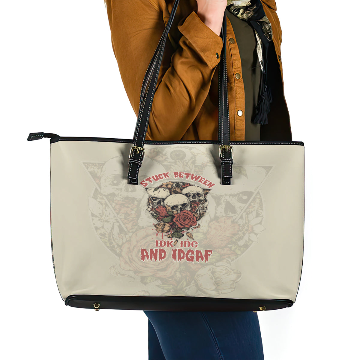 stuck-between-idk-idc-and-idgaf-skull-leather-tote-bag