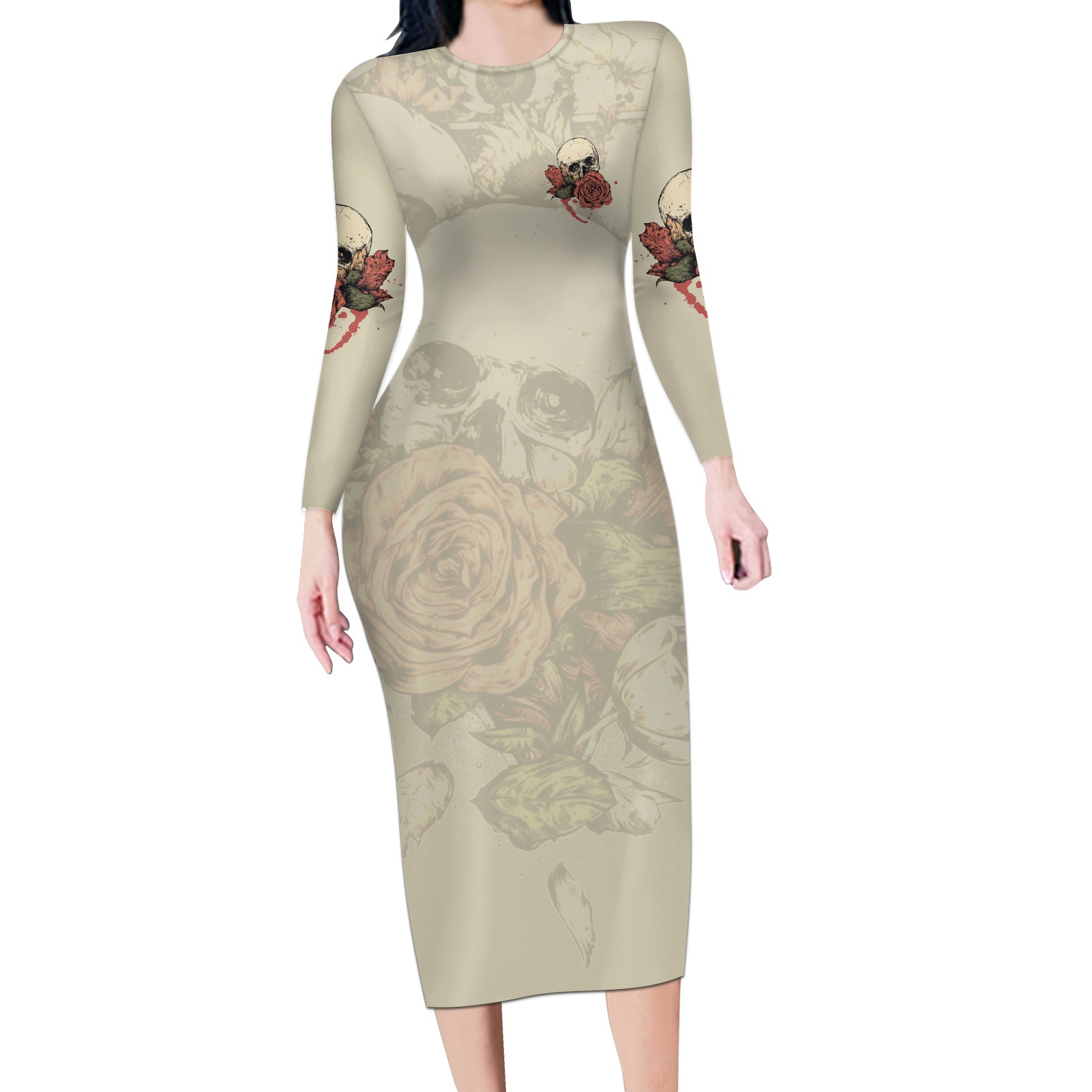 stuck-between-idk-idc-and-idgaf-skull-long-sleeve-bodycon-dress