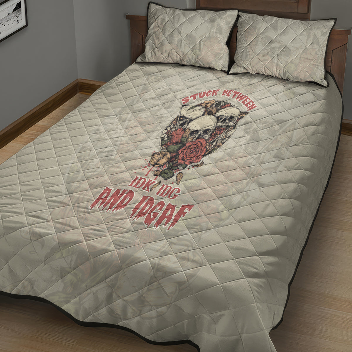 stuck-between-idk-idc-and-idgaf-skull-quilt-bed-set
