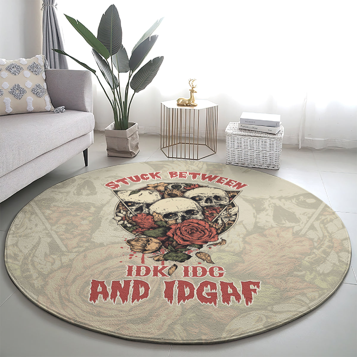 stuck-between-idk-idc-and-idgaf-skull-round-carpet