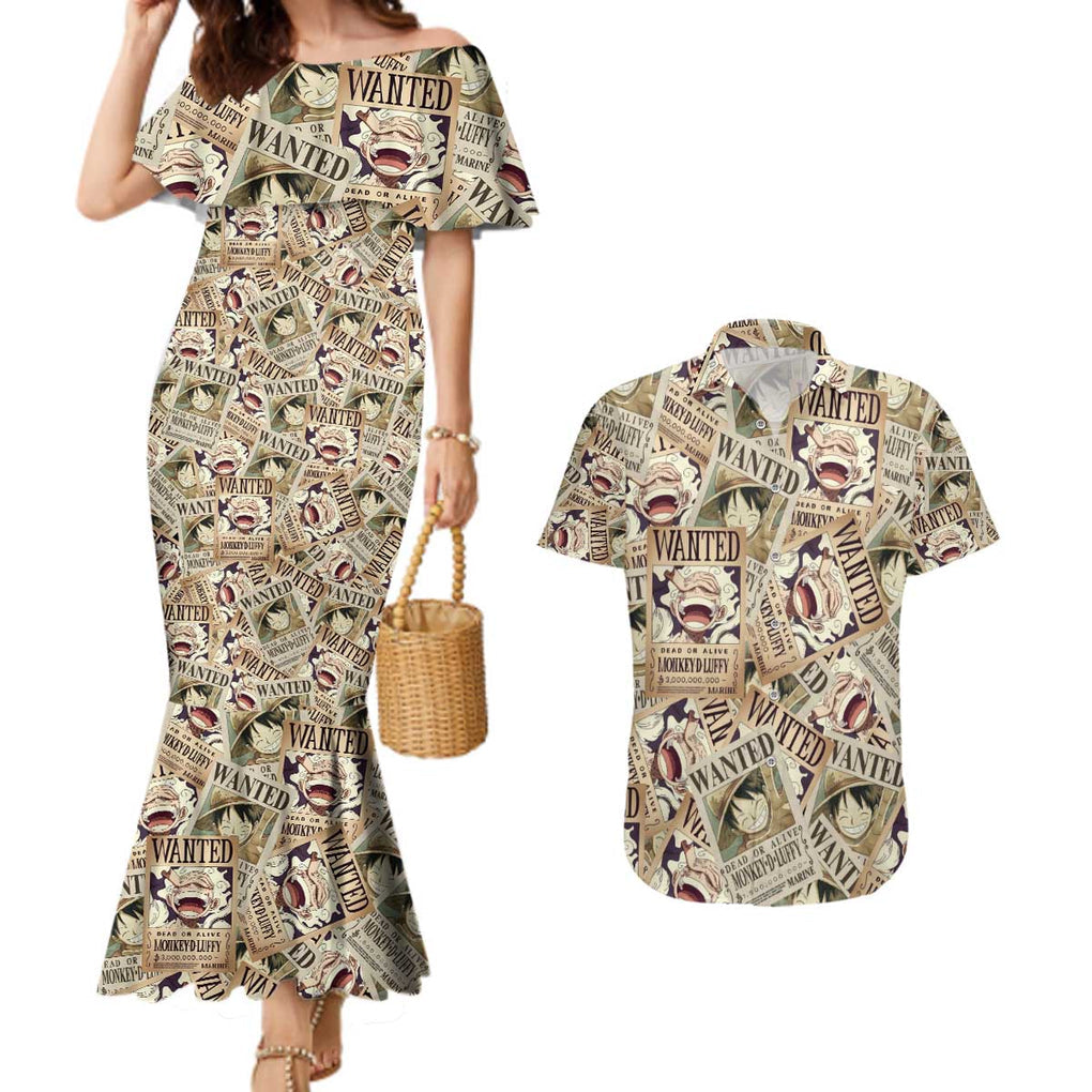 Luffy Wanted - One Piece Couples Matching Mermaid Dress and Hawaiian Shirt Anime Style