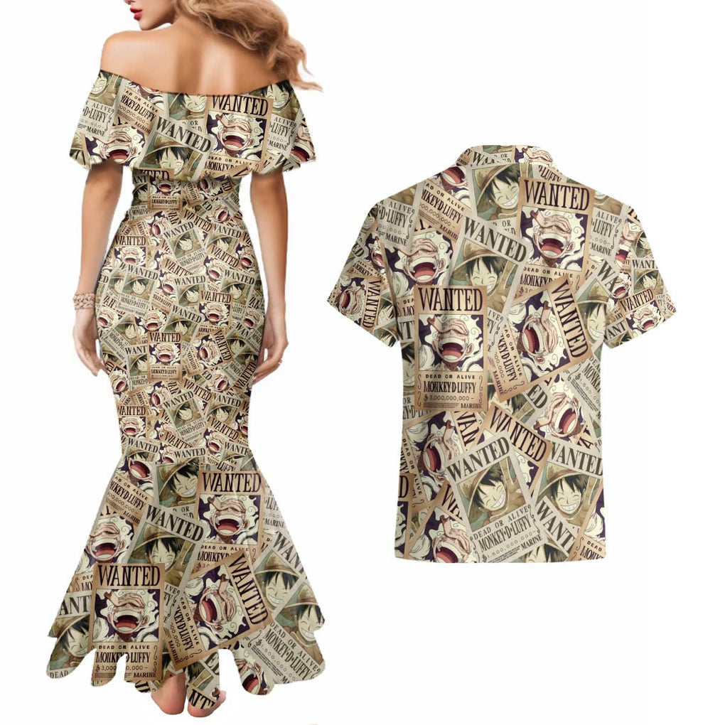 Luffy Wanted - One Piece Couples Matching Mermaid Dress and Hawaiian Shirt Anime Style