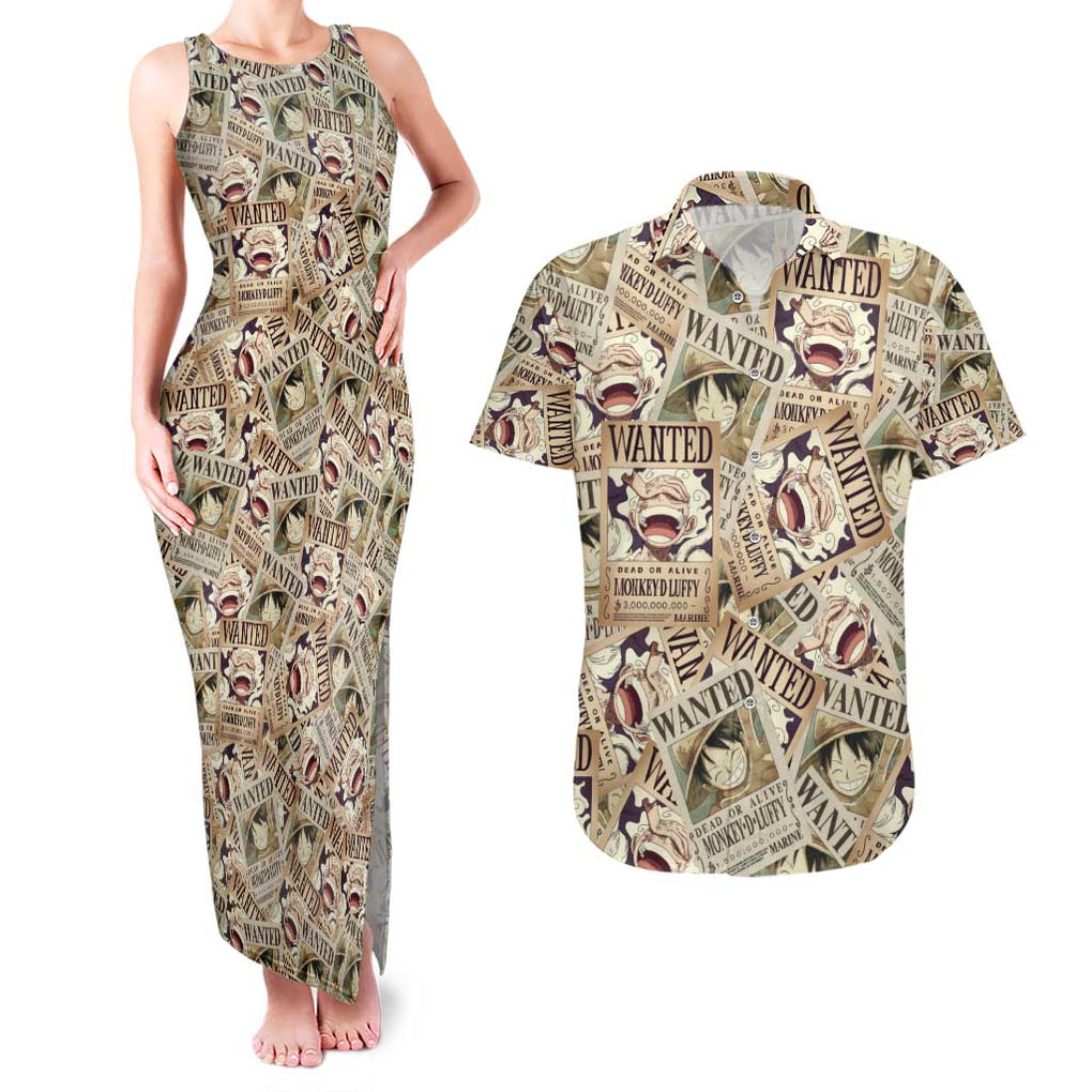 Luffy Wanted - One Piece Couples Matching Tank Maxi Dress and Hawaiian Shirt Anime Style