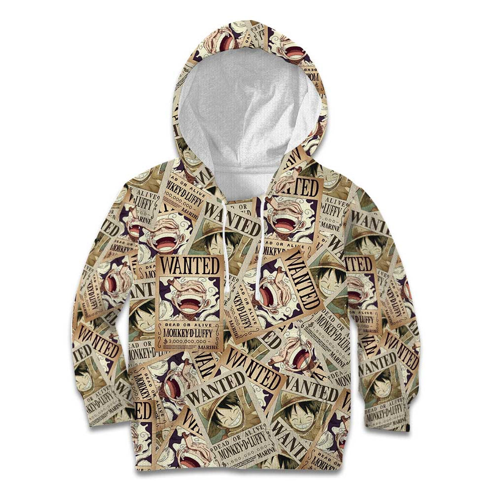 Luffy Wanted - One Piece Kid Hoodie Anime Style