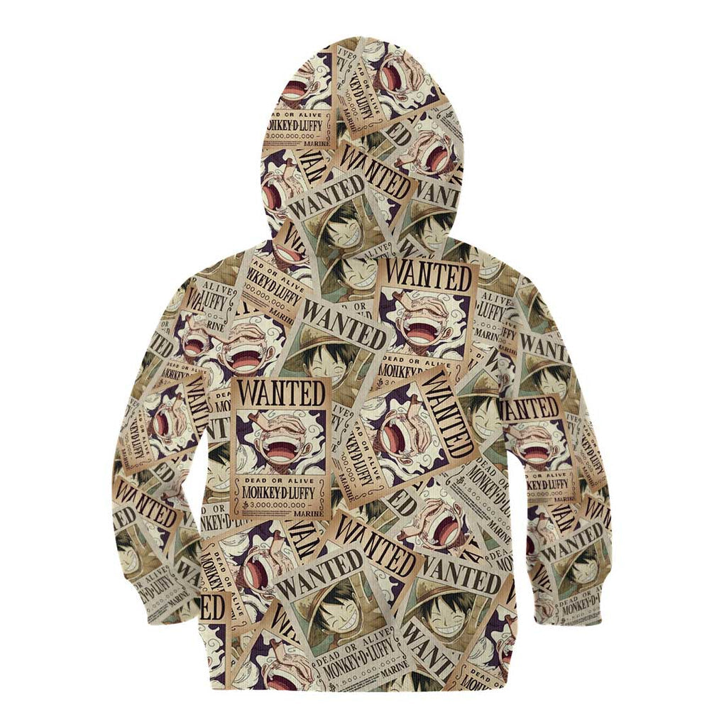 Luffy Wanted - One Piece Kid Hoodie Anime Style