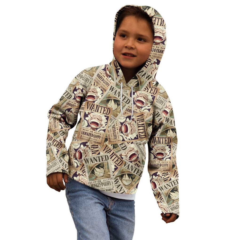 Luffy Wanted - One Piece Kid Hoodie Anime Style