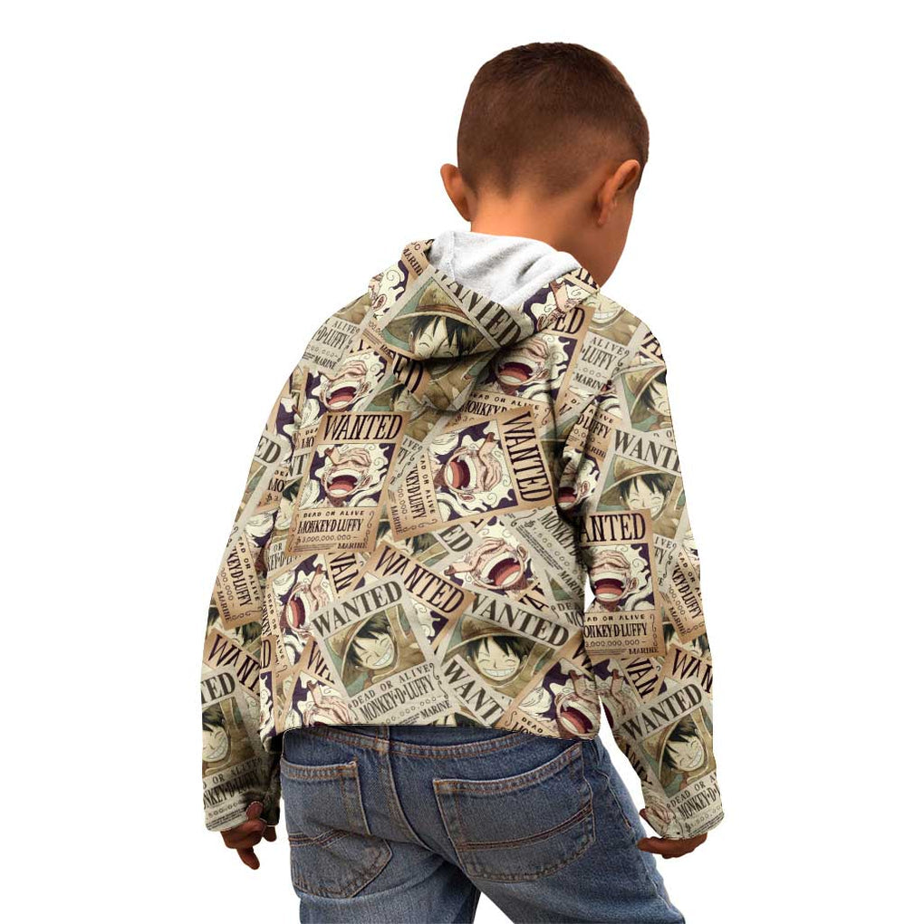 Luffy Wanted - One Piece Kid Hoodie Anime Style