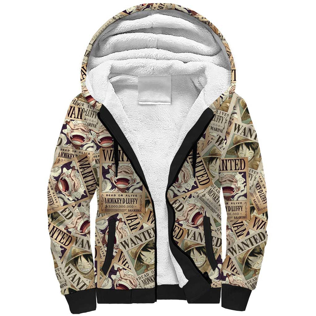 Luffy Wanted - One Piece Sherpa Hoodie Anime Style