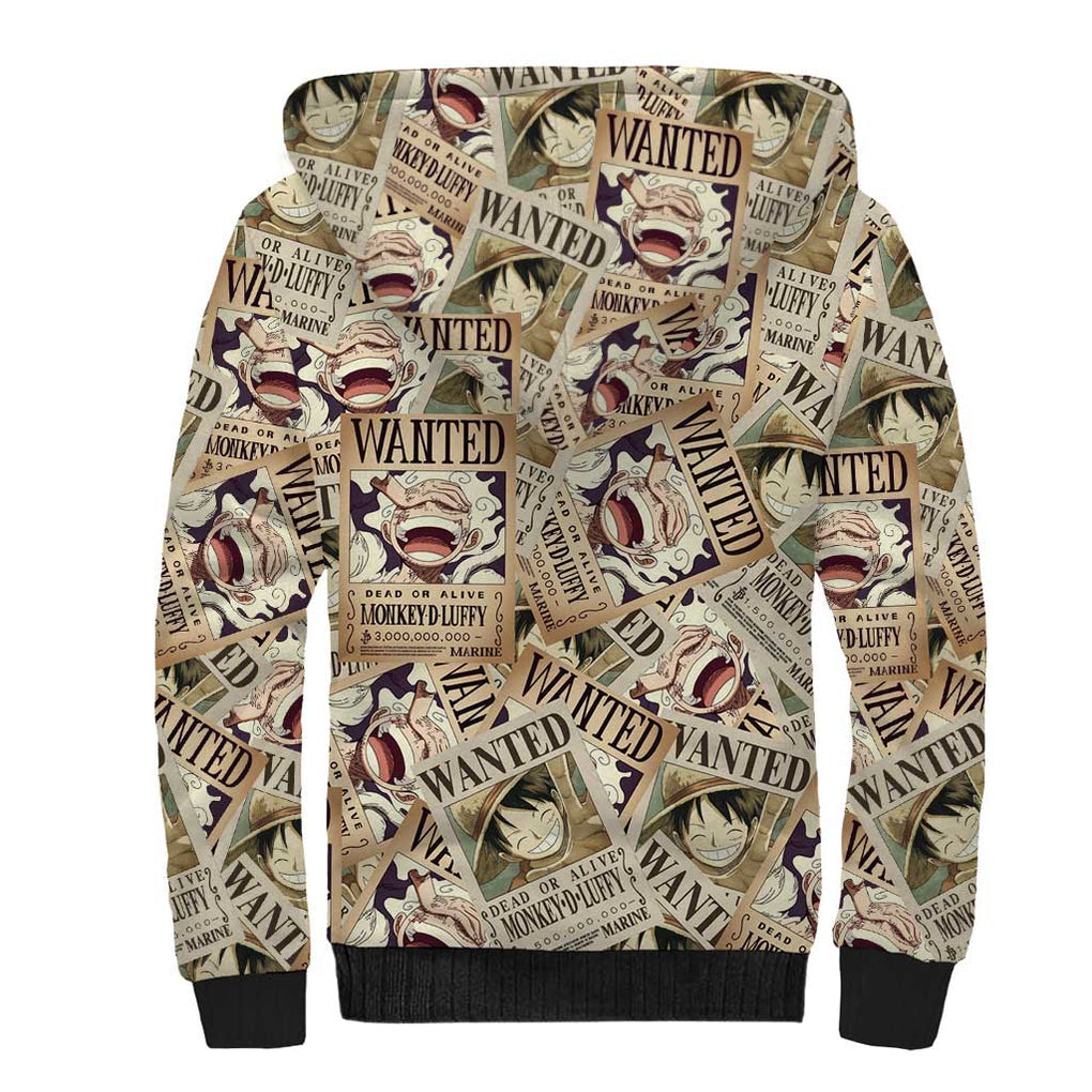 Luffy Wanted - One Piece Sherpa Hoodie Anime Style