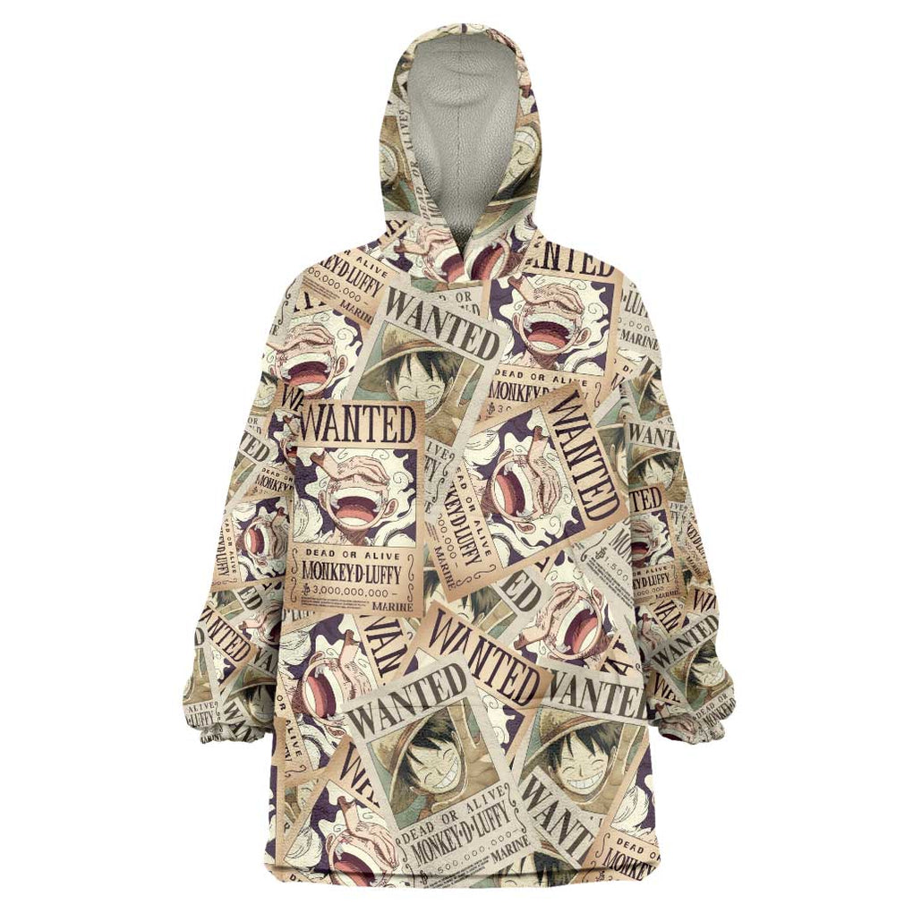 Luffy Wanted - One Piece Wearable Blanket Hoodie Anime Style